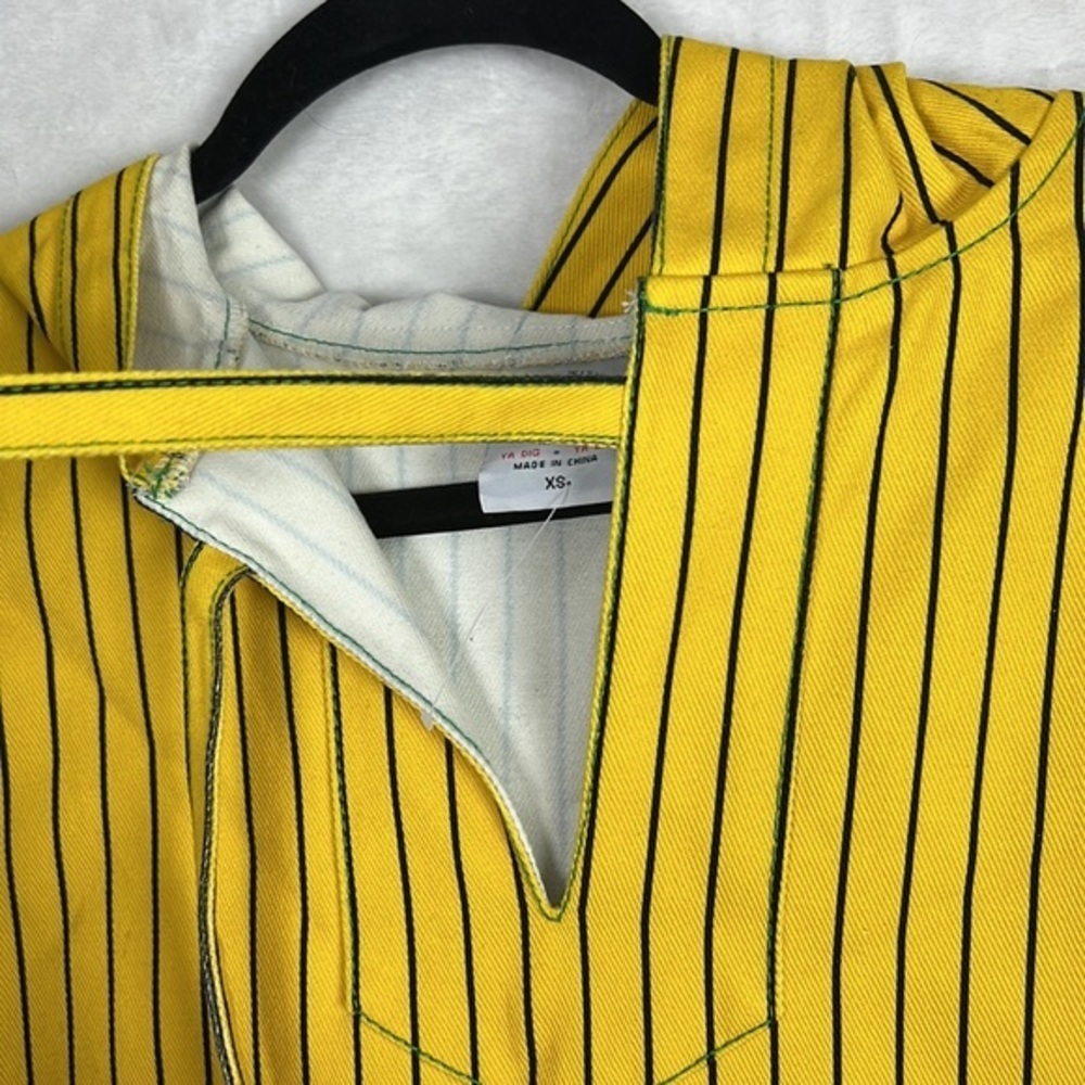 Cross Colours Yellow Black Pinstripe Twill Hooded Denim Poncho Baja Jacket - Picture 13 of 17